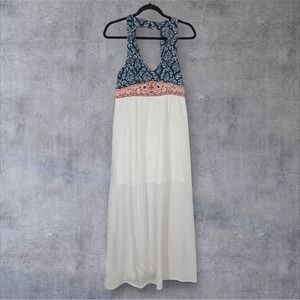 Flying Tomato Women Maxi Dress Size Medium Embroidered Top Sleeveless Blue Beach